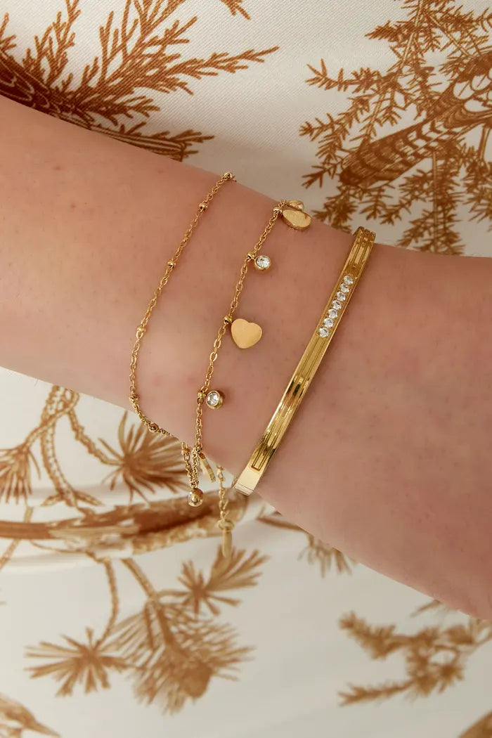 BEDEL ARMBAND MET HARTJES EN DIAMANT-GOLD