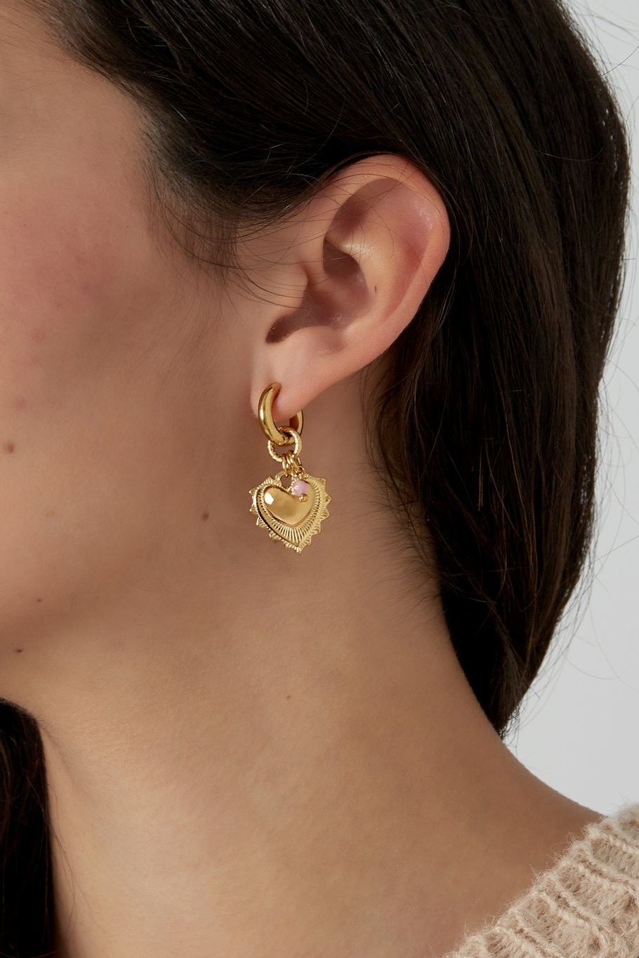 OORBELLEN BOLD HEART - GOUD