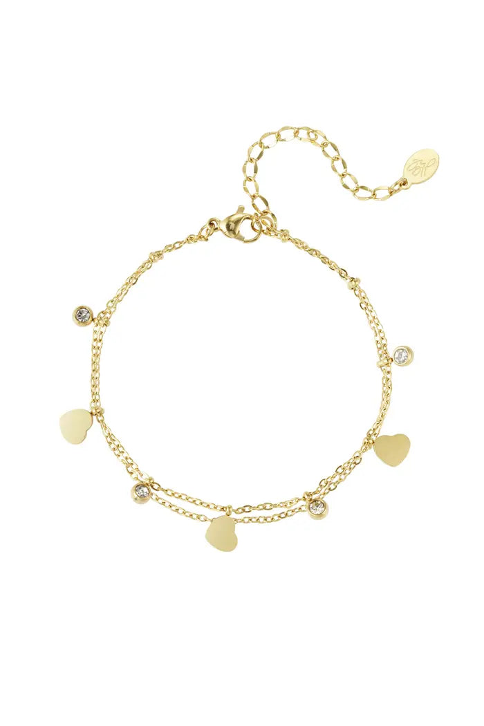 BEDEL ARMBAND MET HARTJES EN DIAMANT-GOLD