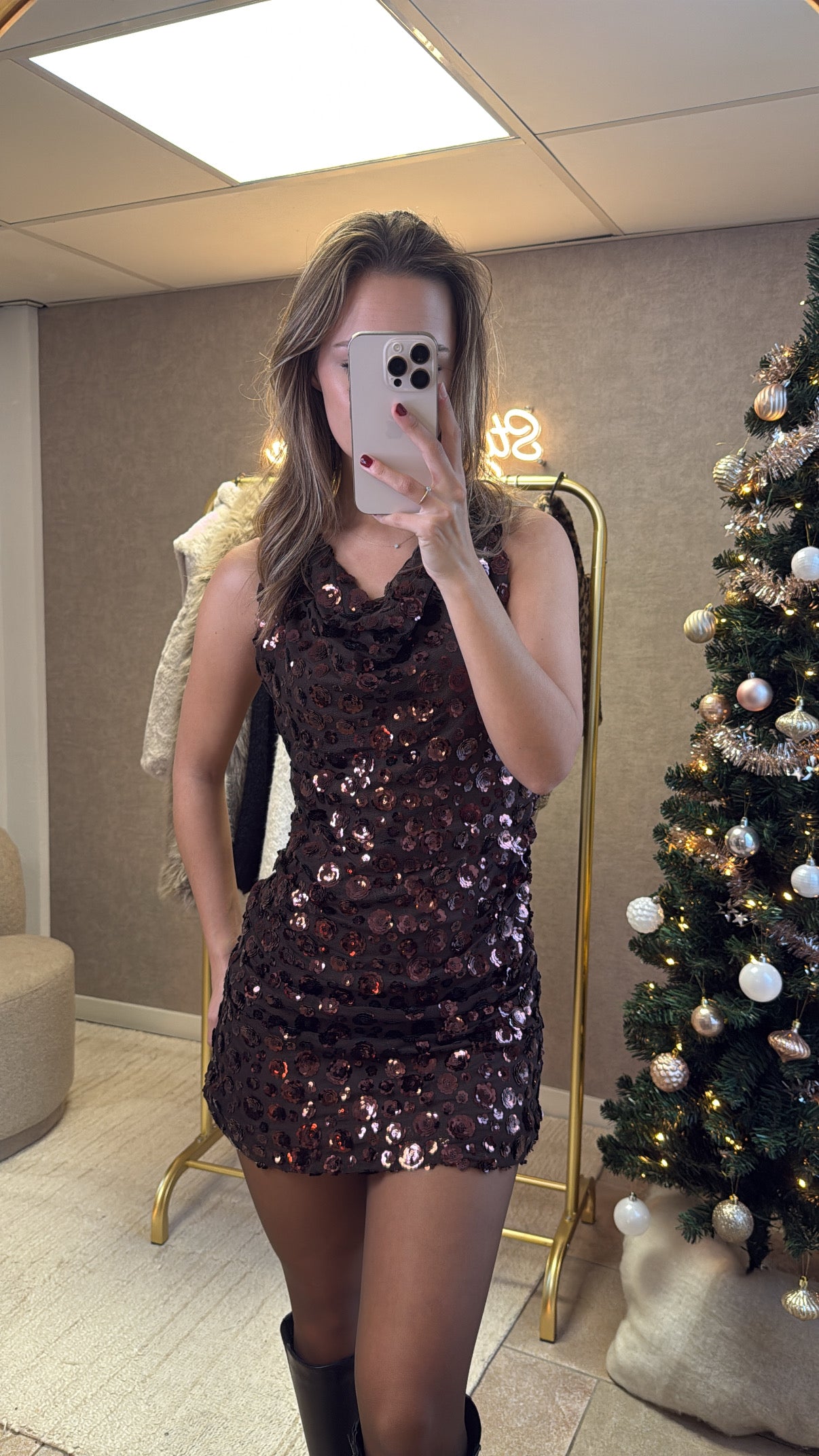 GLITTER BLOOM DRESS - BROWN