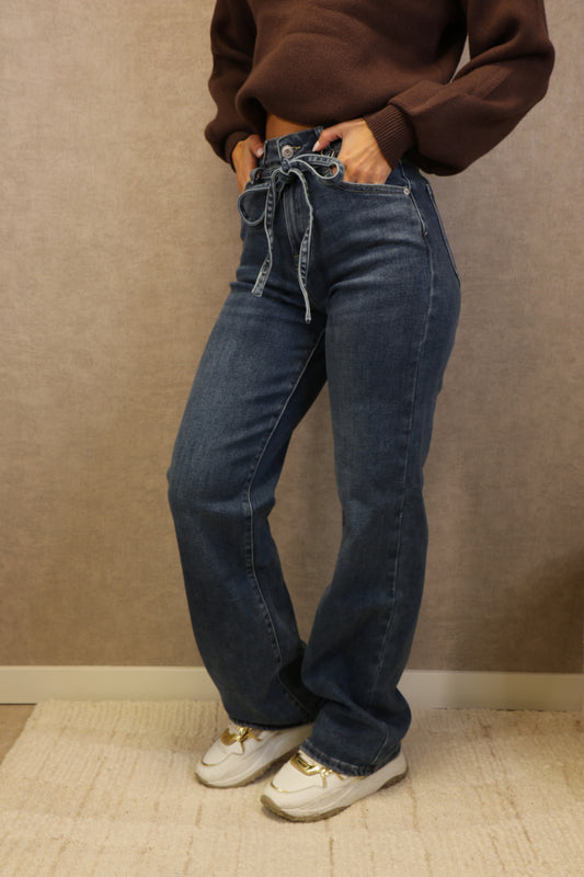 ANNA BELTED JEANS- DARK DENIM
