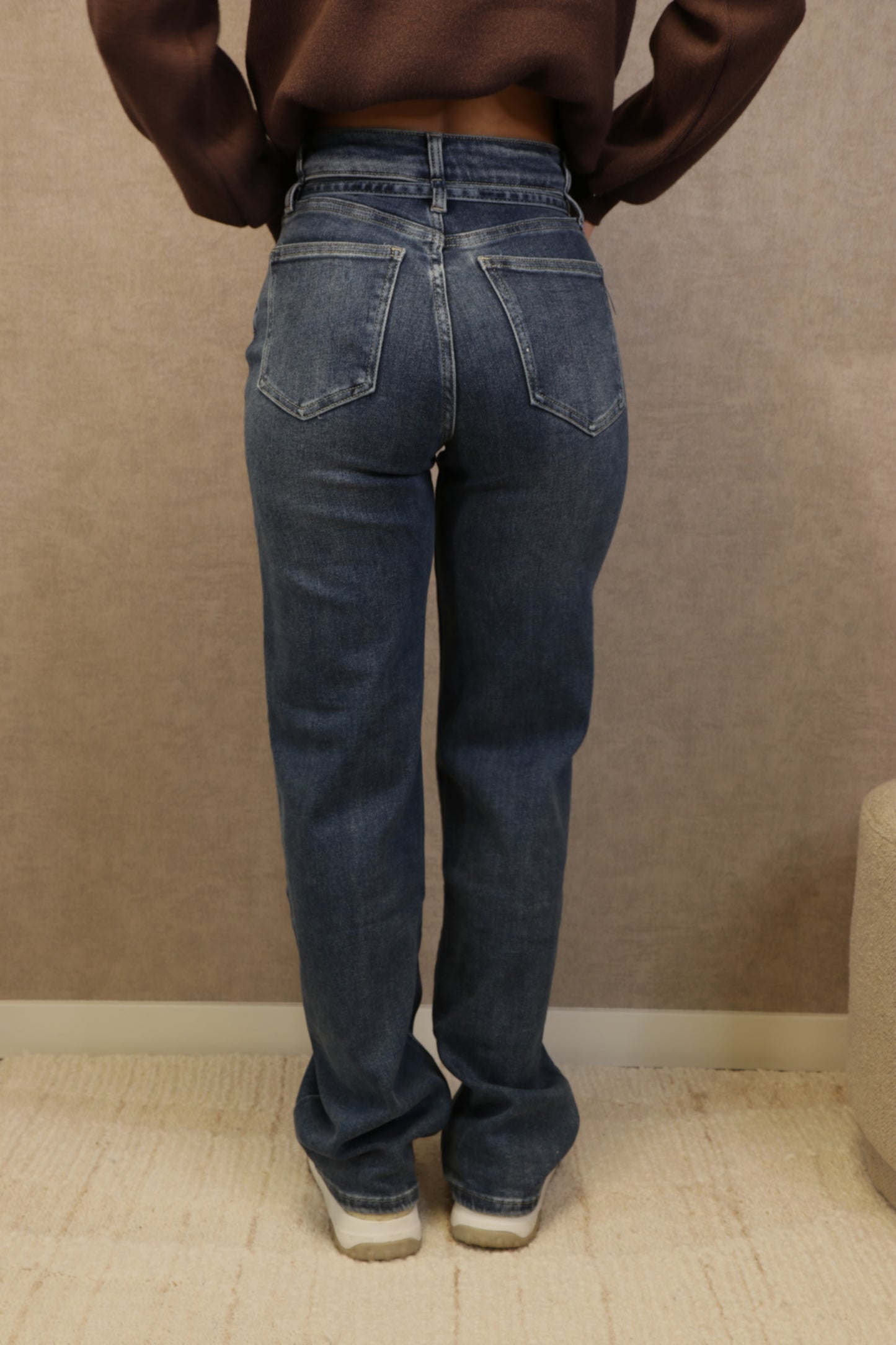 ANNA BELTED JEANS- DARK DENIM